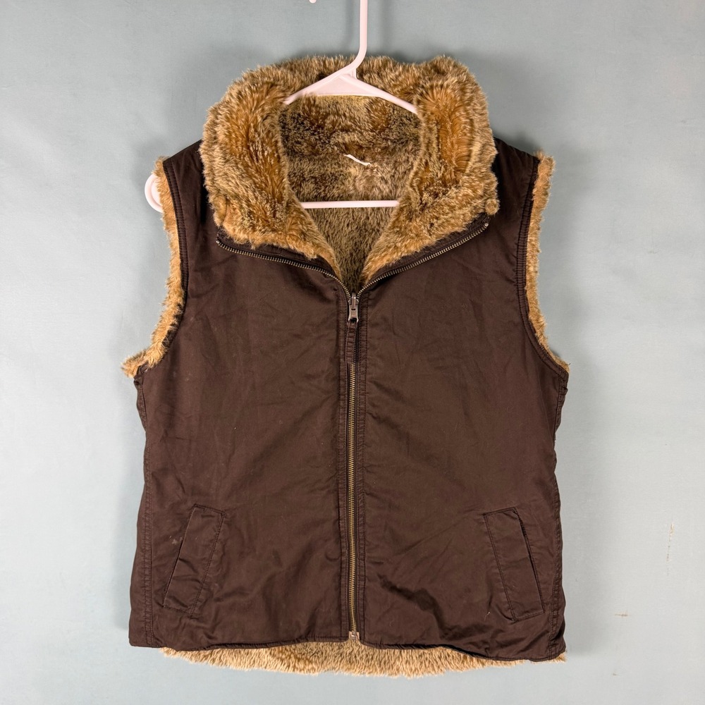Vintage Y2K Gap Womens M Brown Reversible Faux Fur Full Zip Vest